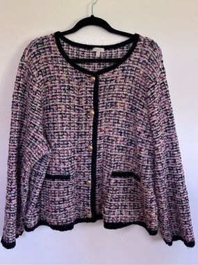 Talbots Plus 3X Classic Bouclé Knit Cardigan Multicolor